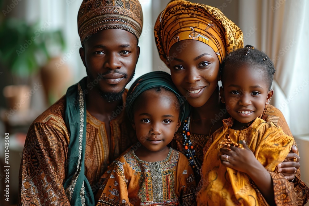 Portrait of a Happy African Muslim Family in Traditional Clothes