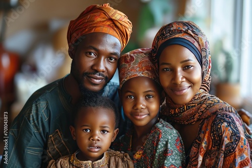 Portrait of a Happy African Muslim Family in Traditional Clothes