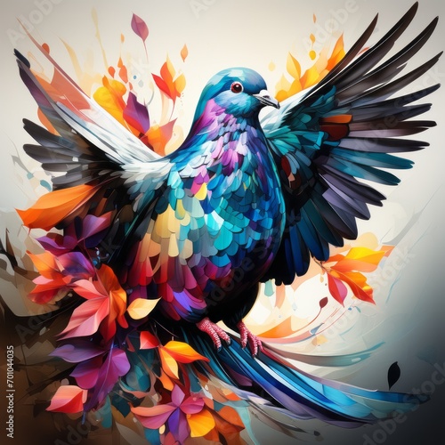 colorful background with bird pigeon created with generative AI software © Tatiana