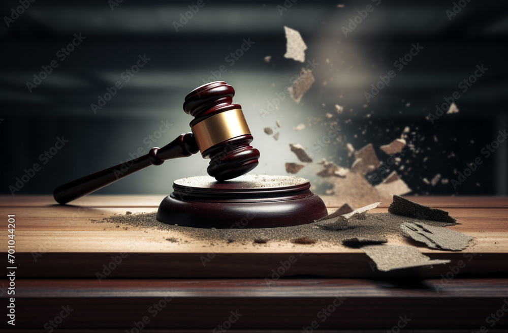 Symbolizing court and justice, a judge's gavel rests on a wooden desk, a concise representation of law firm concepts. Generative AI. Symbolizing court and justice, a judge's gavel rests on a wooden desk, a concise representation of law firm concepts. Generative AI.