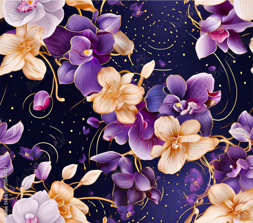 Watercolor Floral Symphony  Celestial Orchid Elegance  Created using generative AI