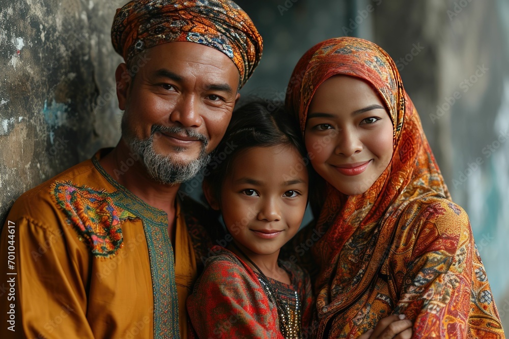 Portrait of a Happy Asian Muslim Family in Traditional Clothes Portrait of a Happy Asian Muslim Family in Traditional Clothes