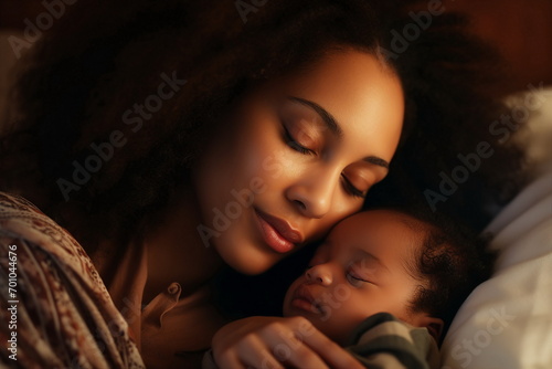 young mother with her infant baby at home, Generatice AI