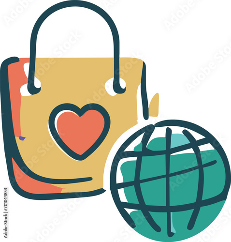 give the shopping bag a travel theme by adding stickers of landmarks, passports, or a world map, ideal for globetrotters who love to shop while traveling, icon doodle offset fill