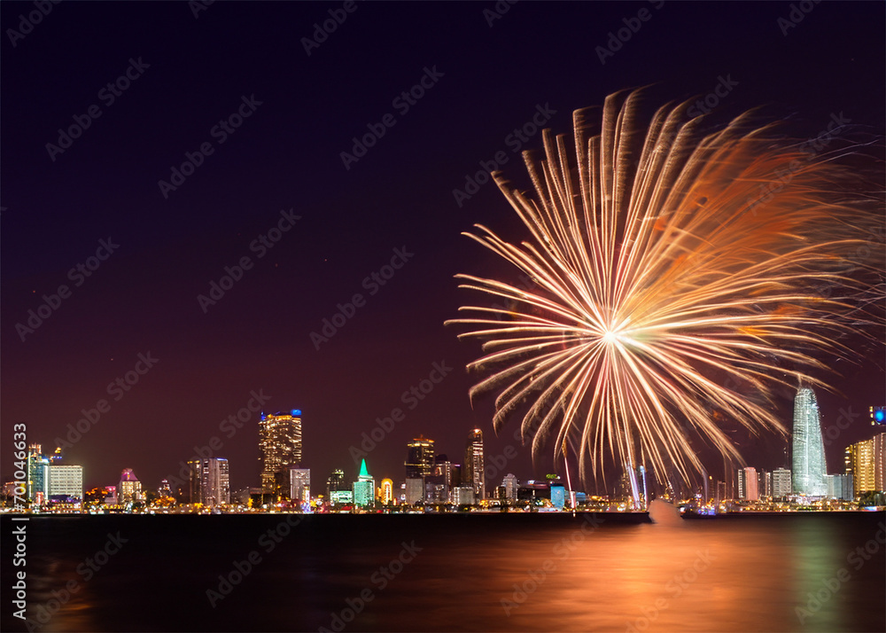 fireworks over the city photography related to New Year 2024