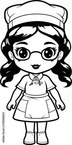 Cute nurse vector coloring page