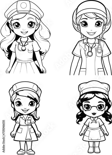 Cute nurse vector coloring page