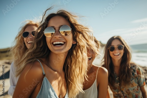 Friends enjoying summer outdoors with laughter, sunshine, and carefree moments, creating happy memories together