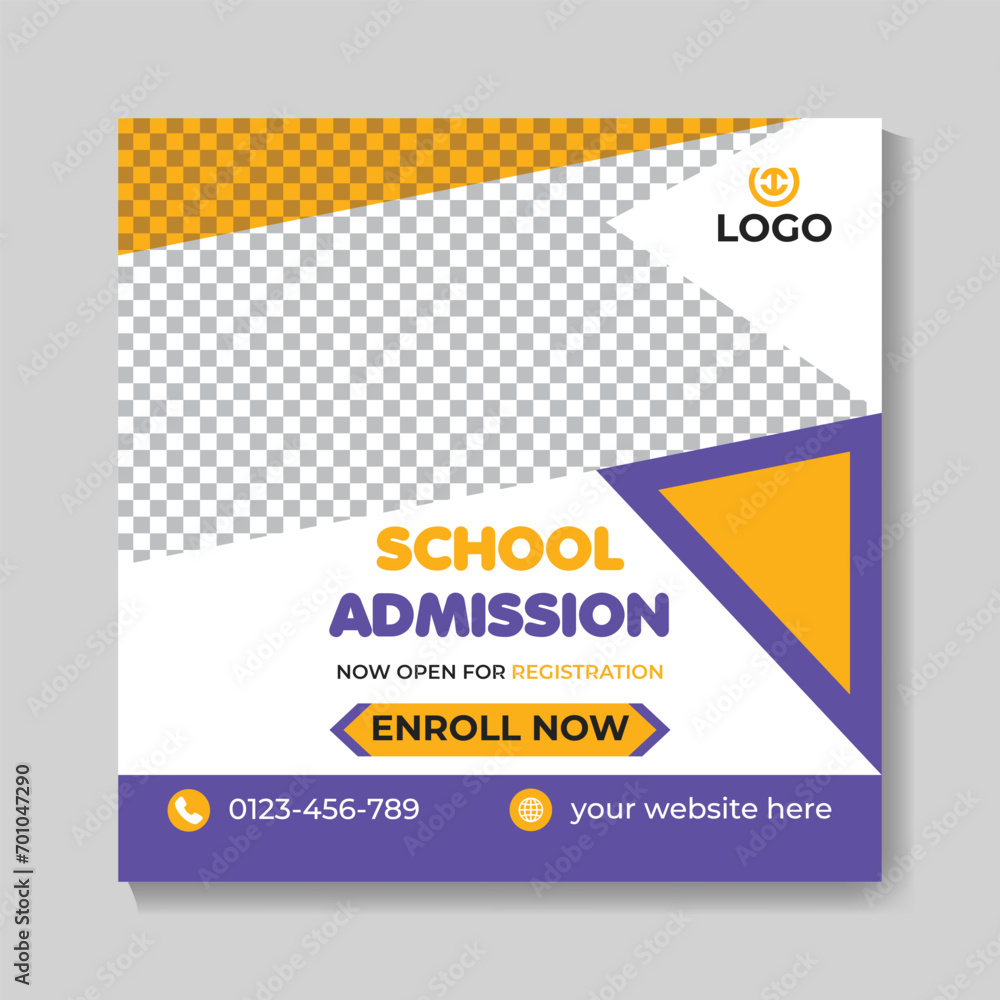 Creative modern school admission education social media post design back to school web banner template