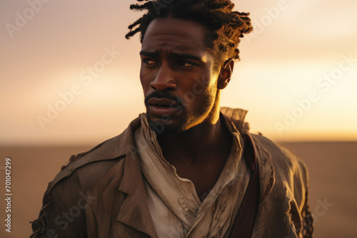 Desert Dapper: Stylish Black Man Amidst Sands