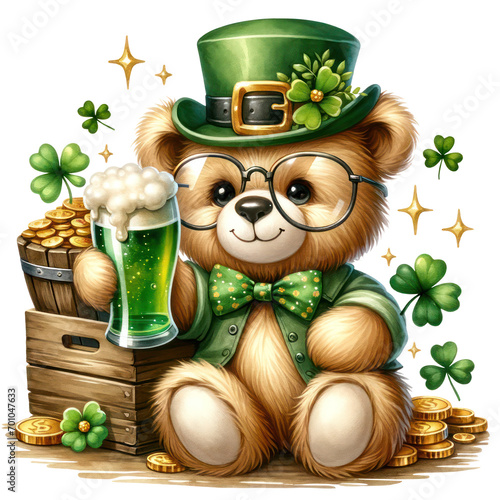 Cute Teddy Bear St Patrick's Day Clipart Illustration