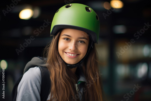 Smiling Skater Teen with Flowing Straight Hair