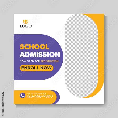 Modern school admission education social media post design creative back to school web banner template