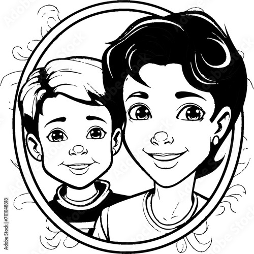 Mother son vector stock photo, coloring page
