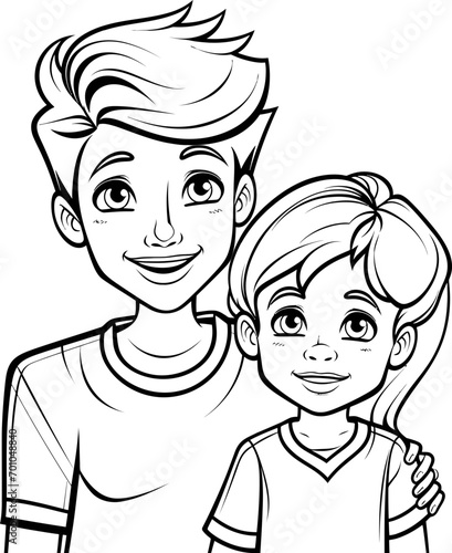 Mother son vector stock photo, coloring page