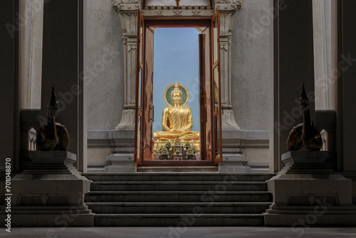 principle Buddha image of the third grade royal monastery  Wat Cholpratarn Rangsarit  The attitude of meditation  Nonthaburi  province  Thailand