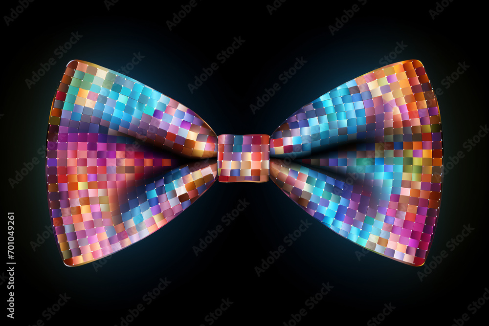 Bow tie with colorful square mosaic pattern on black Bow tie with colorful square mosaic pattern on black