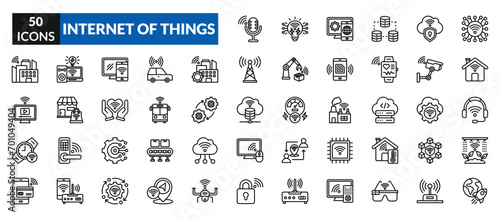 Internet Of Things linear icon collection set. includes signal, big data, internet, network, technology, smart home, traffic