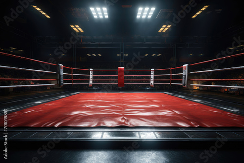 boxing ring with illumination by spotlights photo