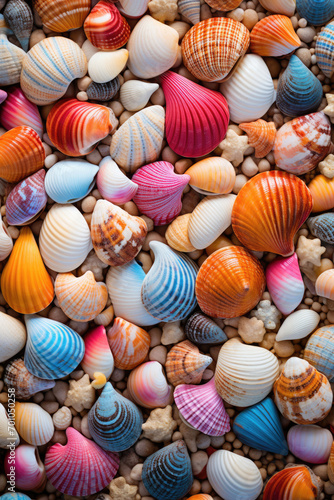 Colorful pebbles sea stones and shells on a beach background  wallpaper