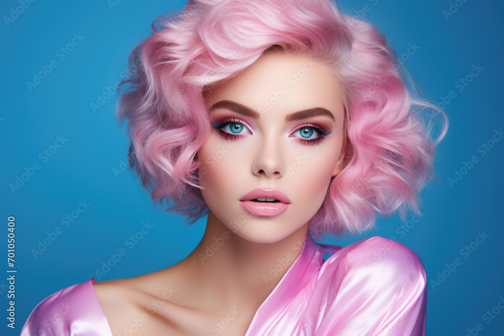 Fashion portrait of a stylish woman with pink hair Fashion portrait of a stylish woman with pink hair