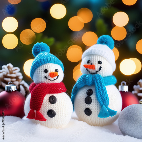 Wallpaper Mural Little Snowmen Knitted on Soft Snow on The Background of Christmas Decorations
 Torontodigital.ca