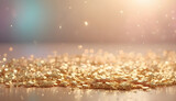 Gold glitter with bokeh blurred backdrop. Christmas background. banner