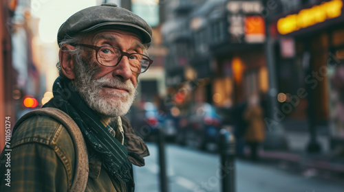 Senior grey-haired man smiling happy standing at the city.