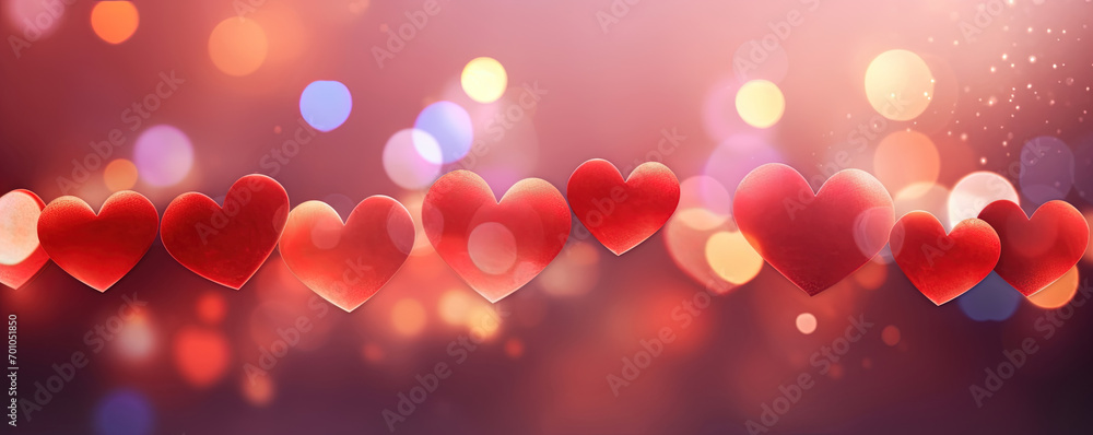 3D Red Heart Shaped Love Light on Blur Bokeh Background with Sparkling Glitter Texture. Perfect for Holiday Valentine's Day banner poster