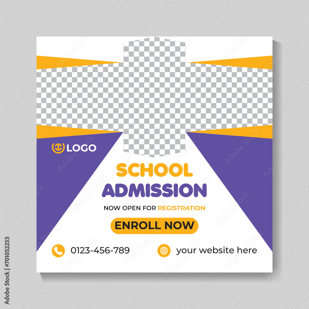 Modern school admission education social media post design creative back to school web banner template