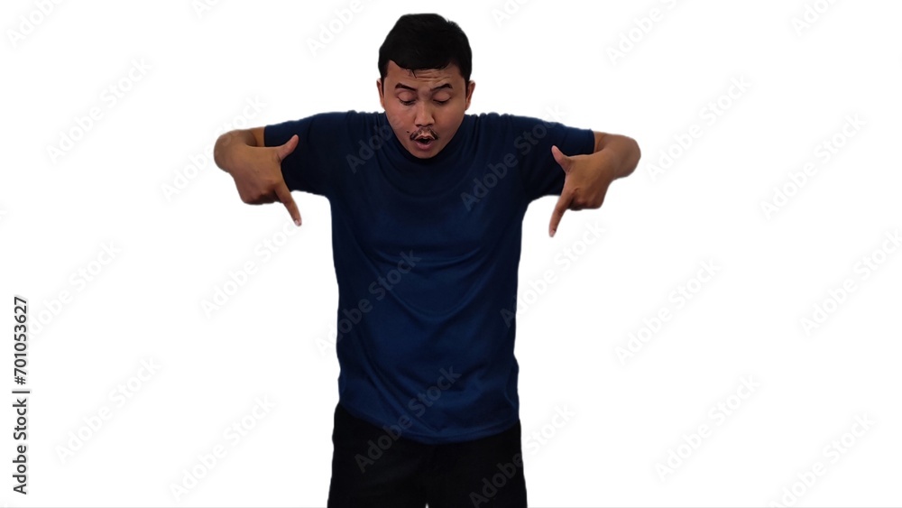 handsome indonesian man pointing out to present something, happy asian man pointing to the something for advertisement handsome indonesian man pointing out to present something, happy asian man pointing to the something for advertisement
