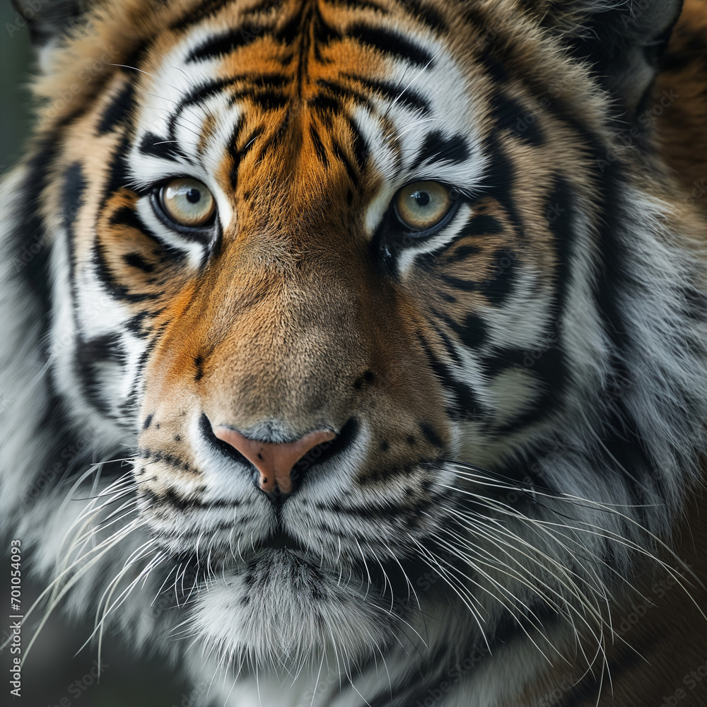 Stunning Tiger Close-Up Portrait in Natural Habitat Stunning Tiger Close-Up Portrait in Natural Habitat