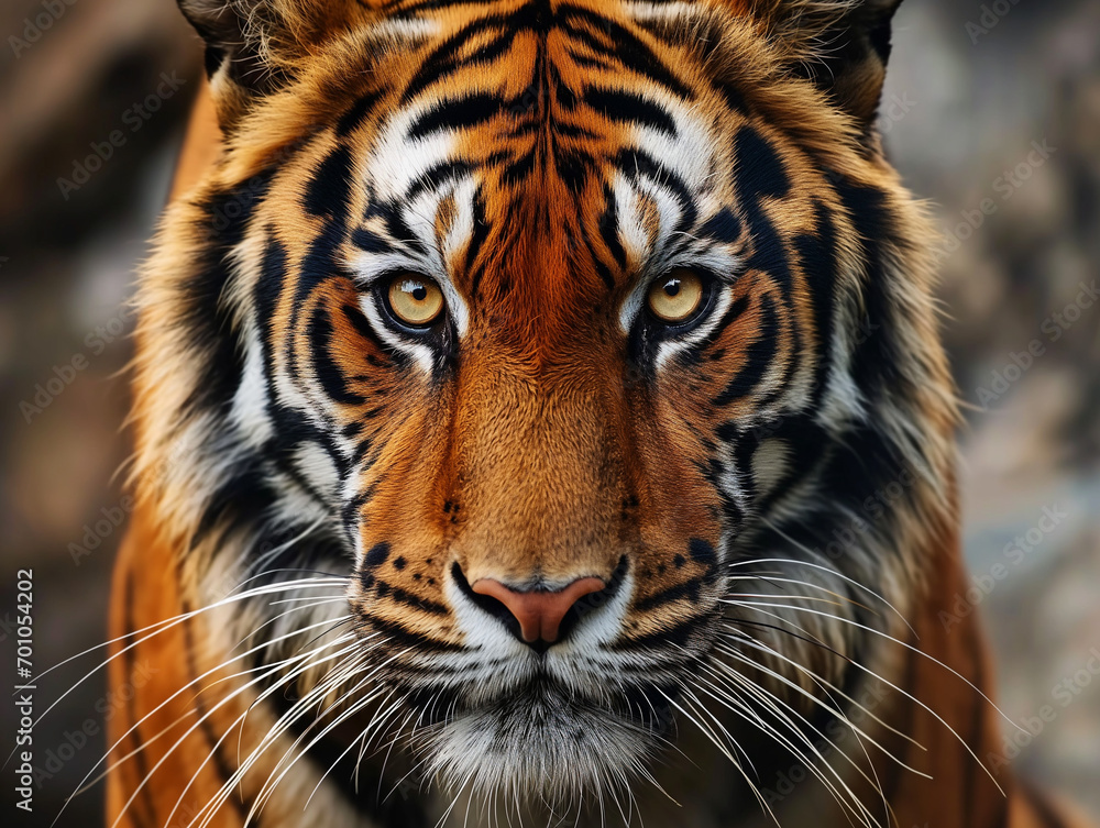 Stunning Tiger Close-Up Portrait in Natural Habitat Stunning Tiger Close-Up Portrait in Natural Habitat