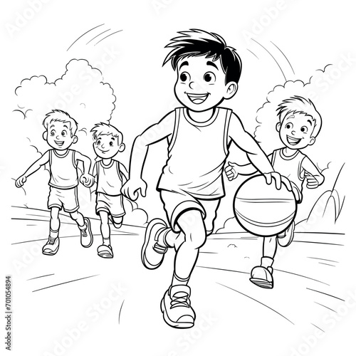 Children playing with a ball coloring page - coloring book