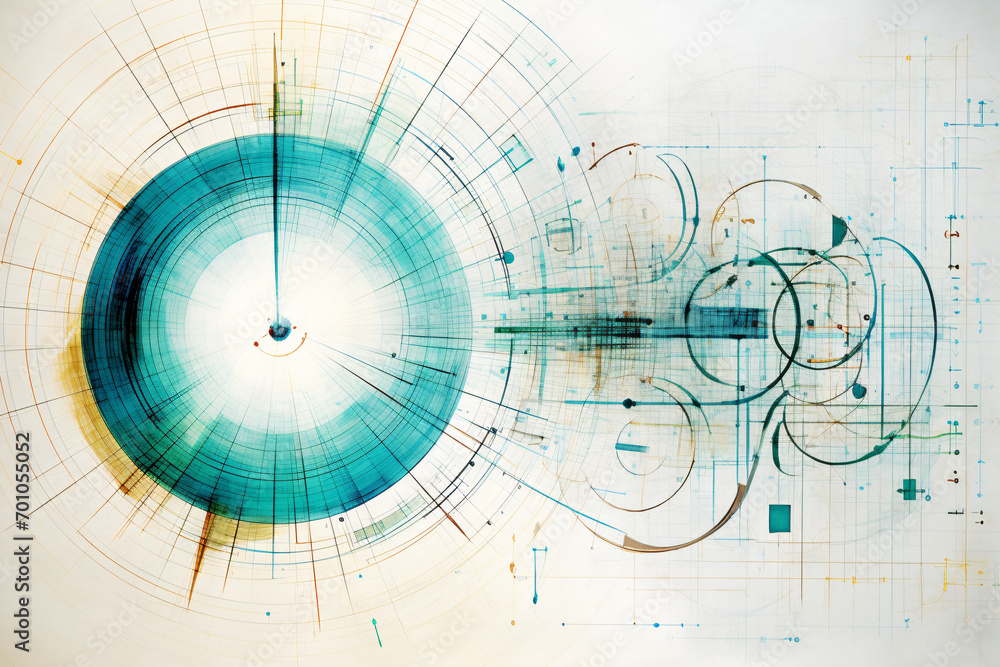 Blue and beige abstract circles with connecting lines on white Blue and beige abstract circles with connecting lines on white