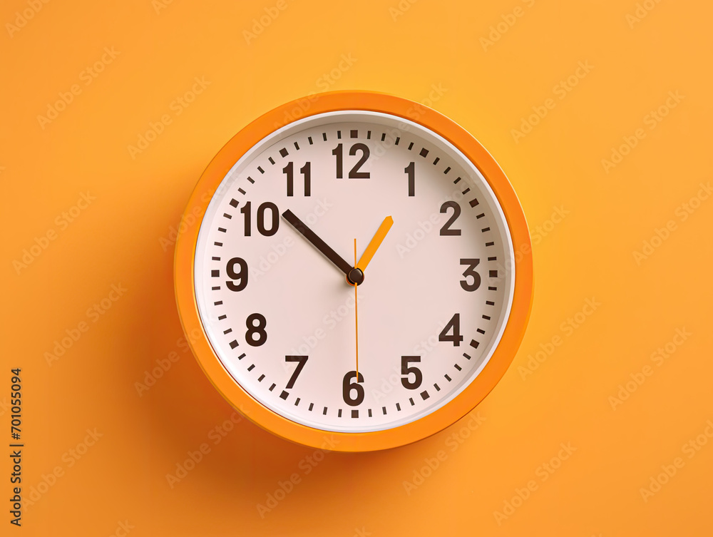 Orange and White Clock on a Vibrant Yellow Background Orange and White Clock on a Vibrant Yellow Background