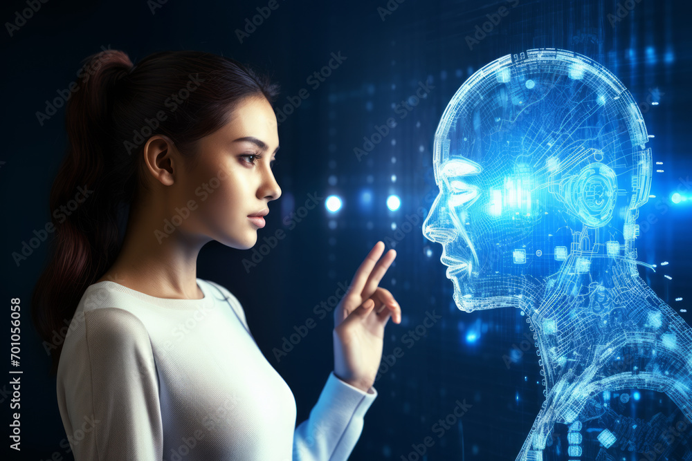 Ai artificial intelligence interacts with the woman as a two ...