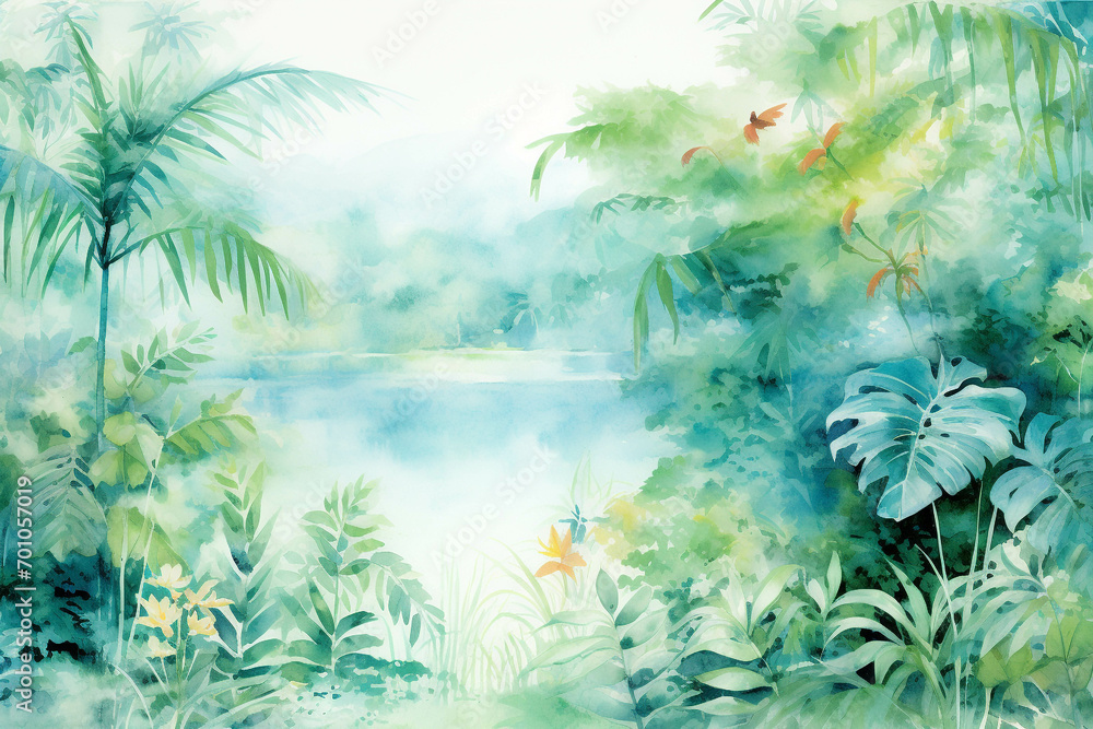 Image of the atmosphere in the forest created with watercolors.