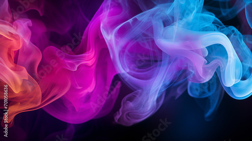 Abstract smoke swirls, multicolor puff of smoke, rainbow smoke, purple pink and blue, on a black background, isolated smoke with no background, © GrafitiRex