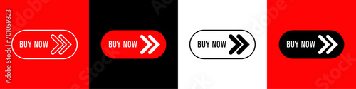 Buy now red button. Buy now Next arrow Click button isolated. Online shopping. Vector illustration.
