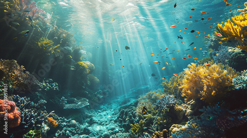 Underwater view of vibrant aquatic ecosystem, AI Generated photo