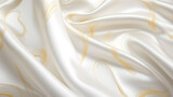 white silk, silver silky fabric with golden patern, satin cloth, pearl color, close-up picture of a piece of cloth, waves of fabric, fashion, luxury fabric, background texture, fabric texture,