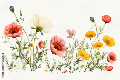 Nature field summer garden flower background watercolor floral blossom bloom spring © VICHIZH