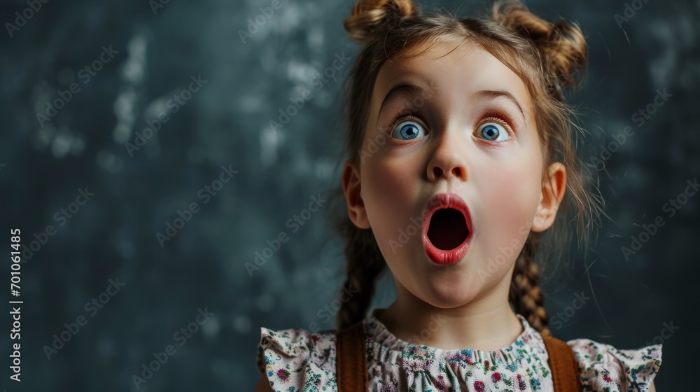 A portrait of impressed, speechless young girl with Shocked an open mouth staring, I can't believe it's isolated in Studio background, Free copy Space A portrait of impressed, speechless young girl with Shocked an open mouth staring, I can't believe it's isolated in Studio background, Free copy Space