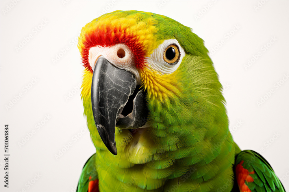 Fototapeta premium Colorful Parrot close-up portrait on a white background. 