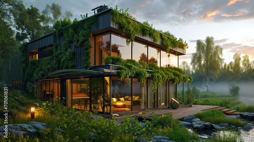 Image of house entirely powered by green energy, AI Generated