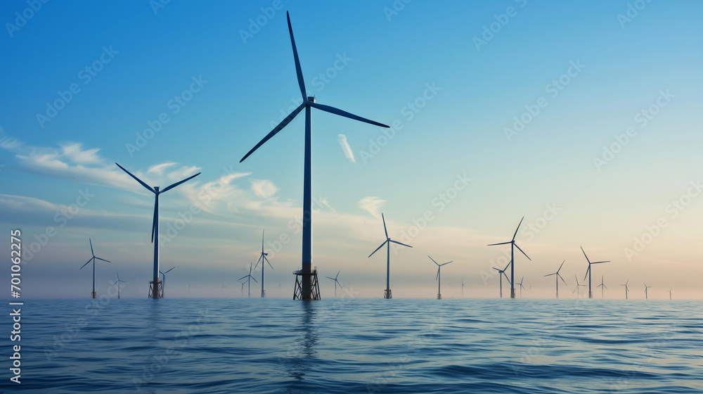 Windmills in the sea. Wind power. Green energy
