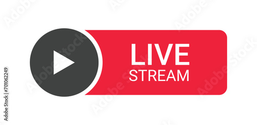 live streaming with a play icon button isolated on a white background  photo