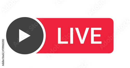 live button with a play icon isolated on a white background