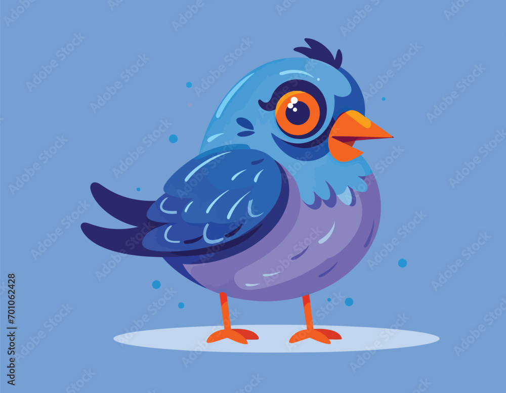 funny blue bird cartoon vector on an isolated background